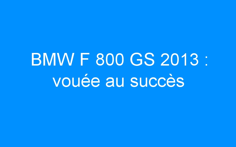 BMW F 800 GS 2013 : vouée au succès