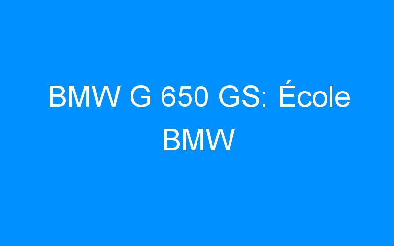 BMW G 650 GS: École BMW