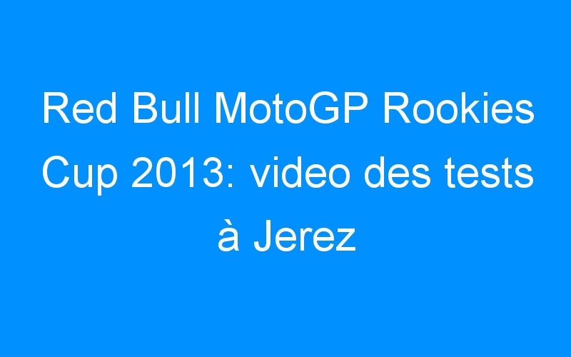 Red Bull MotoGP Rookies Cup 2013: video des tests à Jerez