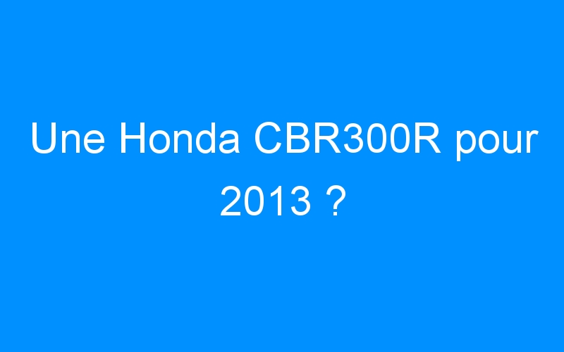 Une Honda CBR300R pour 2013 ?